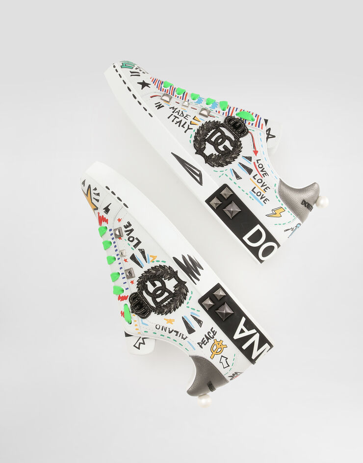 Dolce & Gabbana Calfskin Portofino sneakers with embroidery and studs Multicolor CS1772AH502