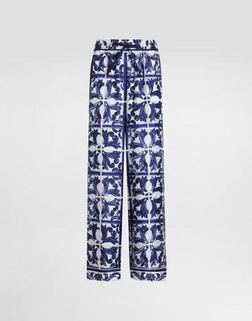 Dolce & Gabbana Pantalon Vanity en sergé de soie à imprimé majoliques Imprimé I3J36WHI1S5