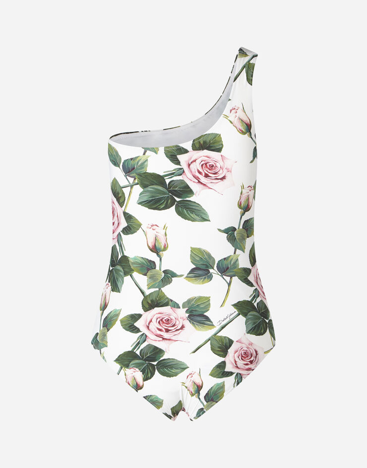 Dolce & Gabbana ONE-SHOULDER TROPICAL ROSE PRINT SWIMSUIT FLORAL PRINT O9A45JFSGR0