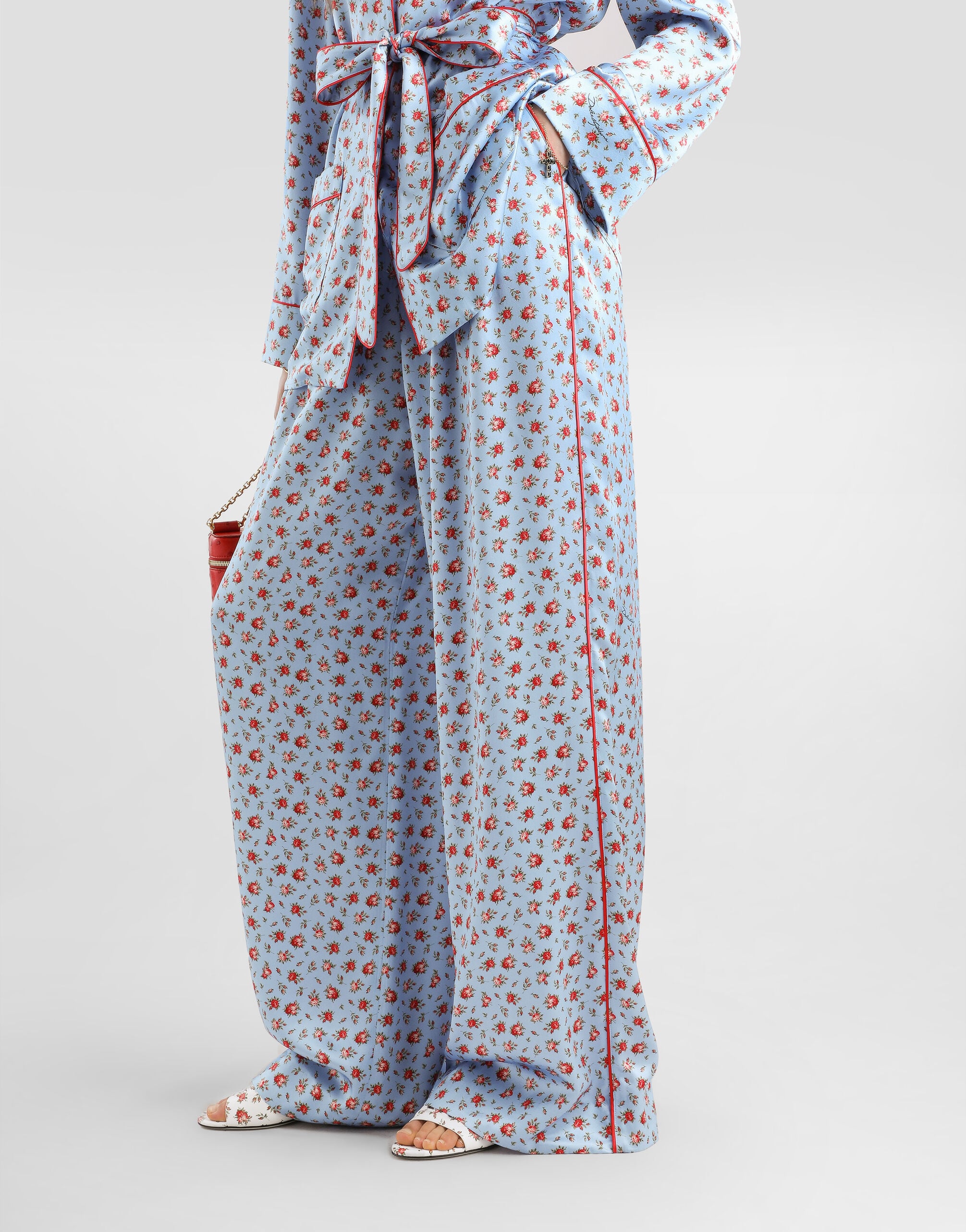 Small rose-print wide silk trousers - thumbnail 4