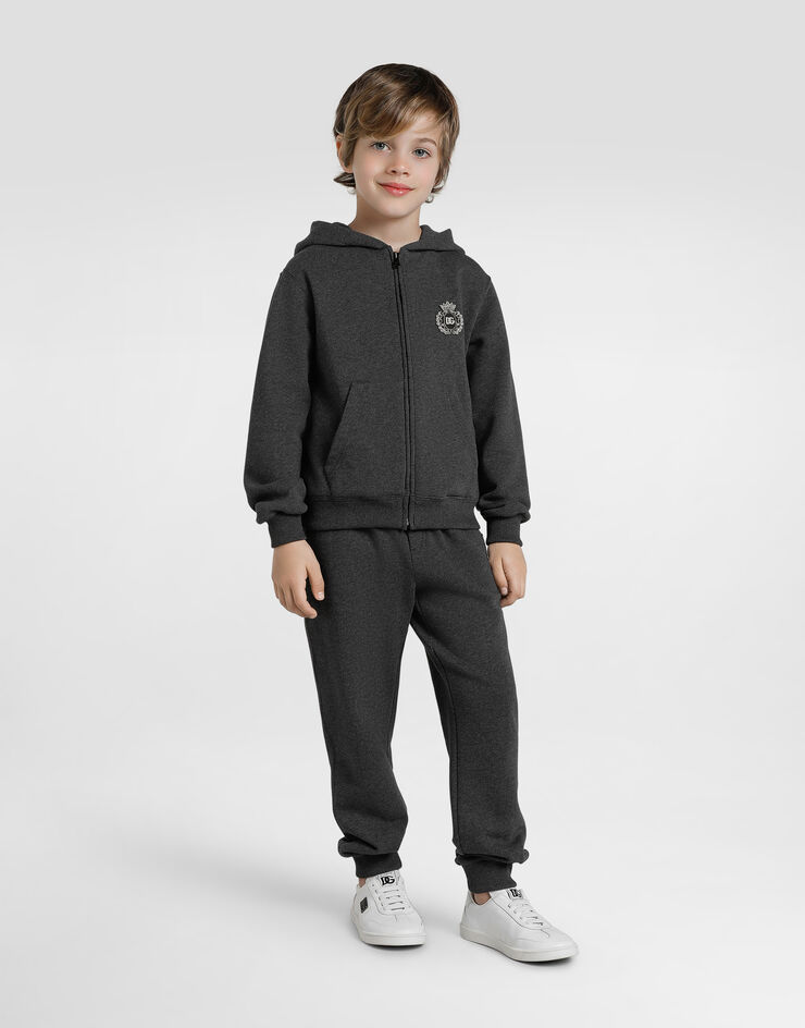 Dolce & Gabbana Cotton hooded sweatshirt with DG araldico patch Grey L4JWMRG7PKO