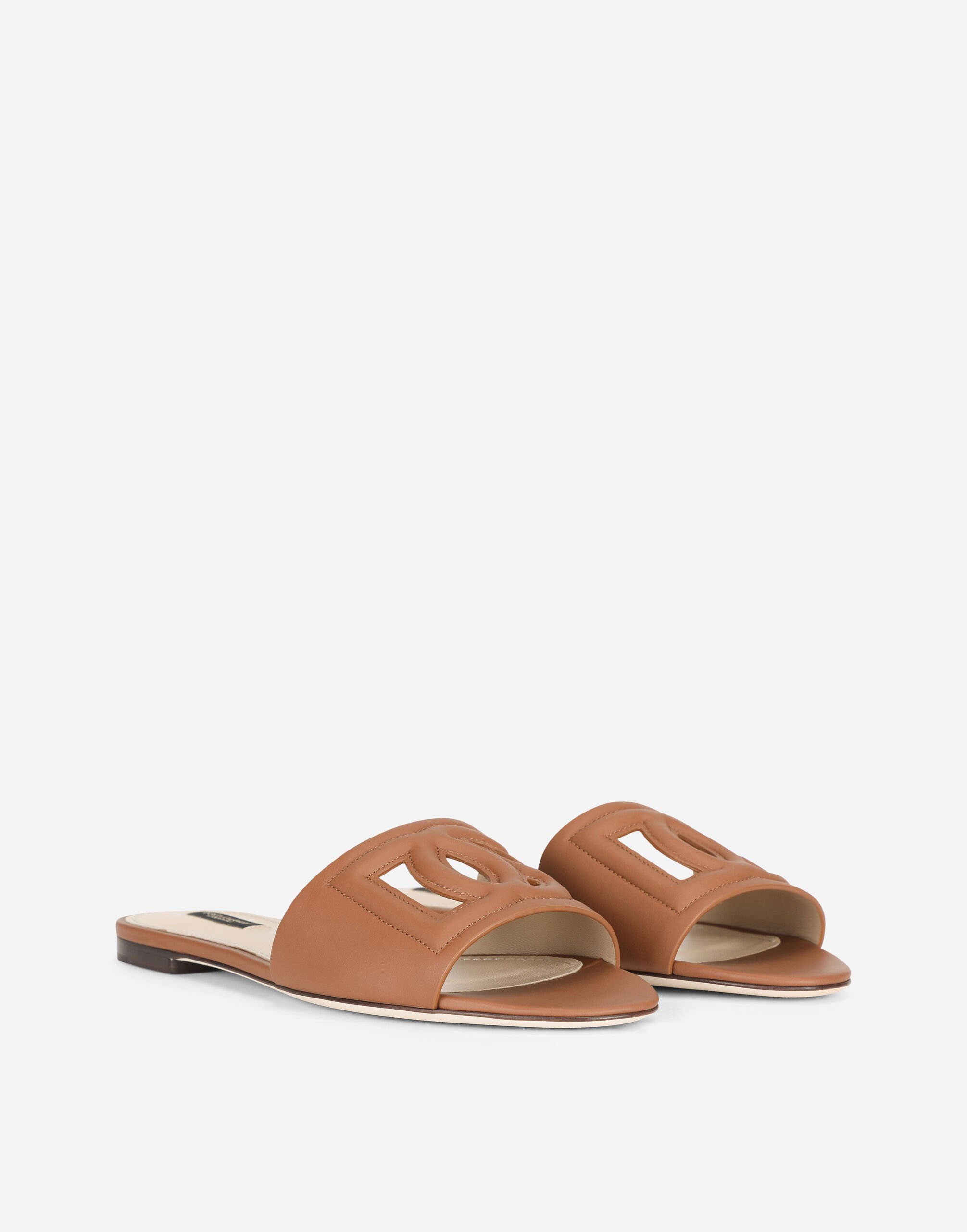 Calfskin slides with DG Millennials logo in Brown for Women Dolce Gabbana US