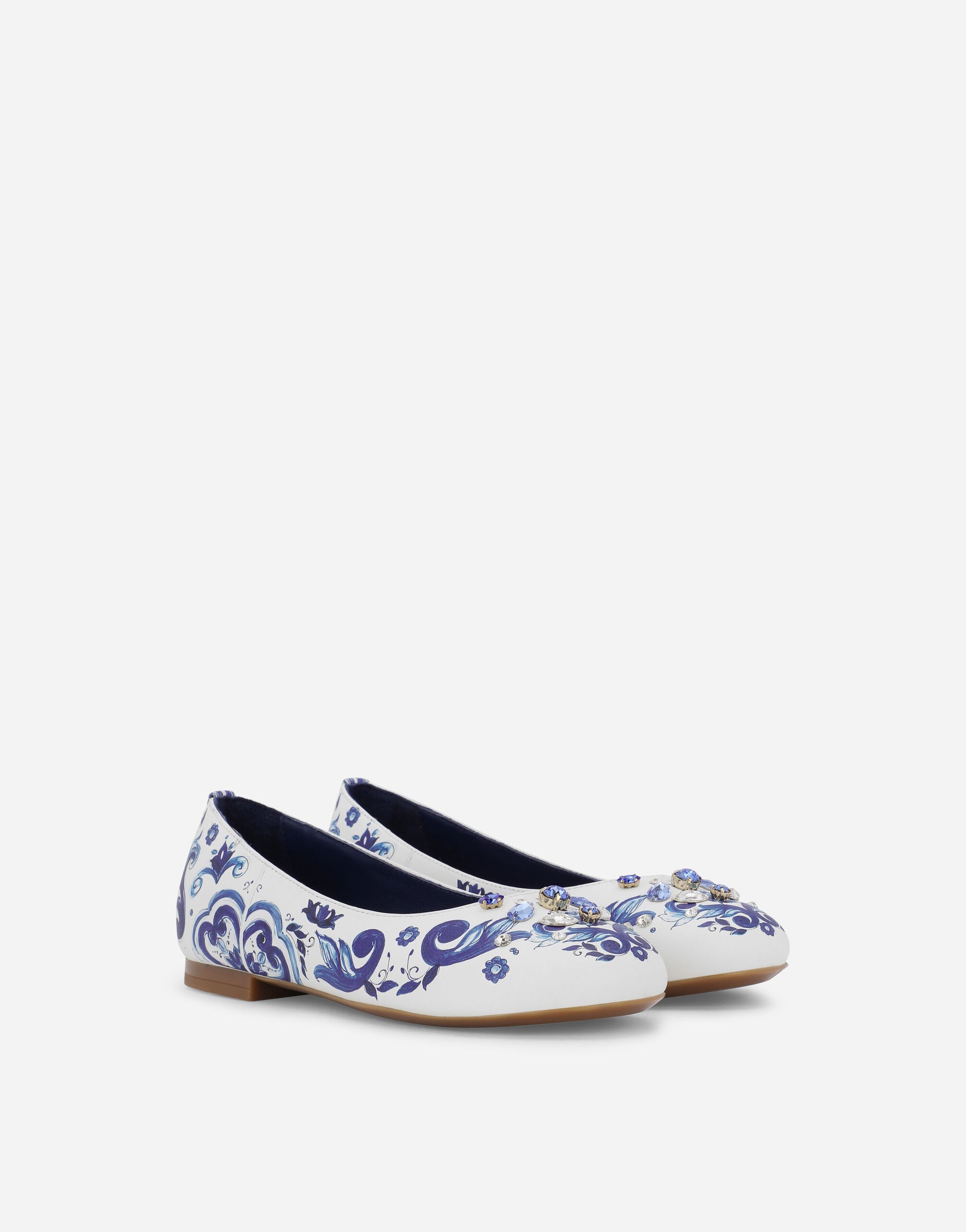 フラットシューズ DOLCE & GABBANA FLATS MAIOLICA VIOLA Baby Majolica leather ballet flats in white - Dolce Gabbana