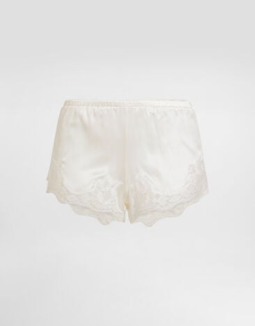 Dolce & Gabbana شورت ساتان بدانتيل أبيض O3A02TFUAD8