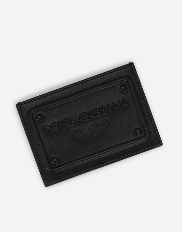 Dolce & Gabbana Porte-cartes en cuir de veau avec logo en relief Noir BP3239AG218