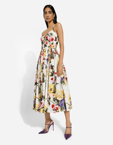 Dolce & Gabbana Calf-length cotton dress with garden print Print F6HABTHS5Q1