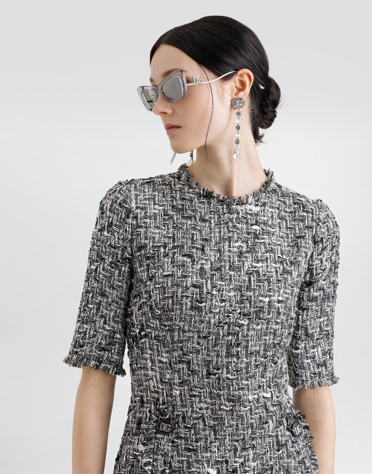 Dolce & Gabbana Kurzarm-Midikleid aus Raschel-Tweed Mehrfarbig F6TMFTFMMH7