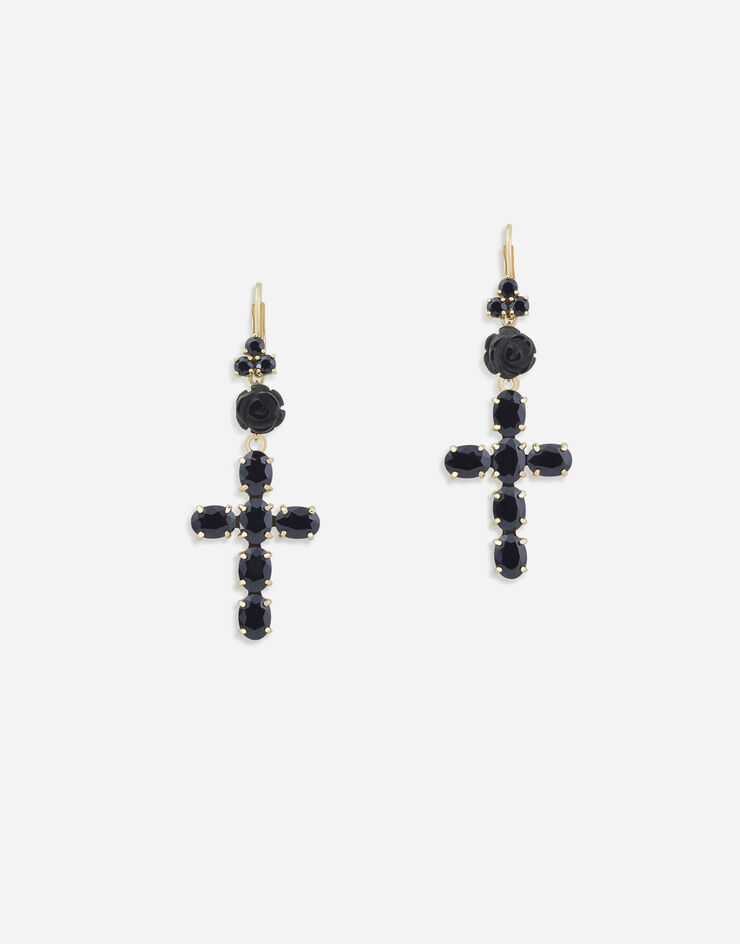 Dolce & Gabbana Boucles d’oreilles Family en or jaune avec saphirs noirs Doré/Noir WEDC1GW0001