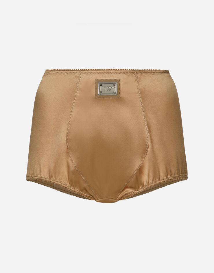 Dolce & Gabbana Satin high-waisted panties with Dolce&Gabbana tag бежевый O2E87TONO13