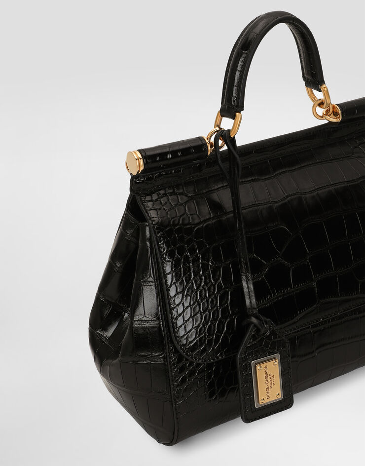 Dolce & Gabbana Bolso de mano Sicily grande de caimán Negro BB6002B2EM0
