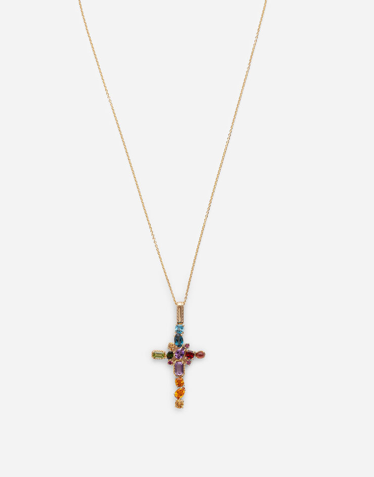 Dolce & Gabbana Pendentif Rainbow alphabet croix en or jaune avec pierres multicolores Doré WAMR1GWMIX1