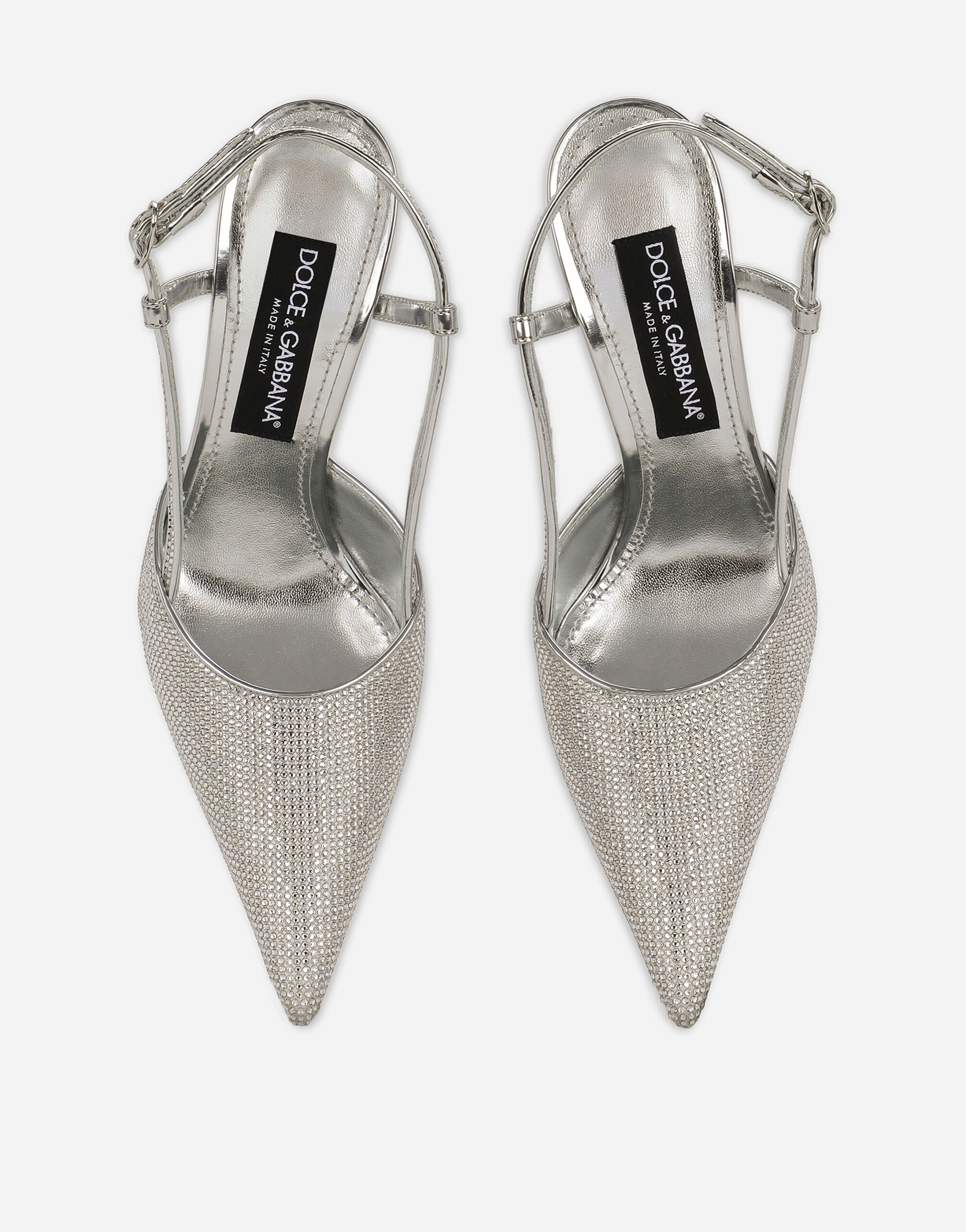 Satin slingbacks with fusible rhinestones