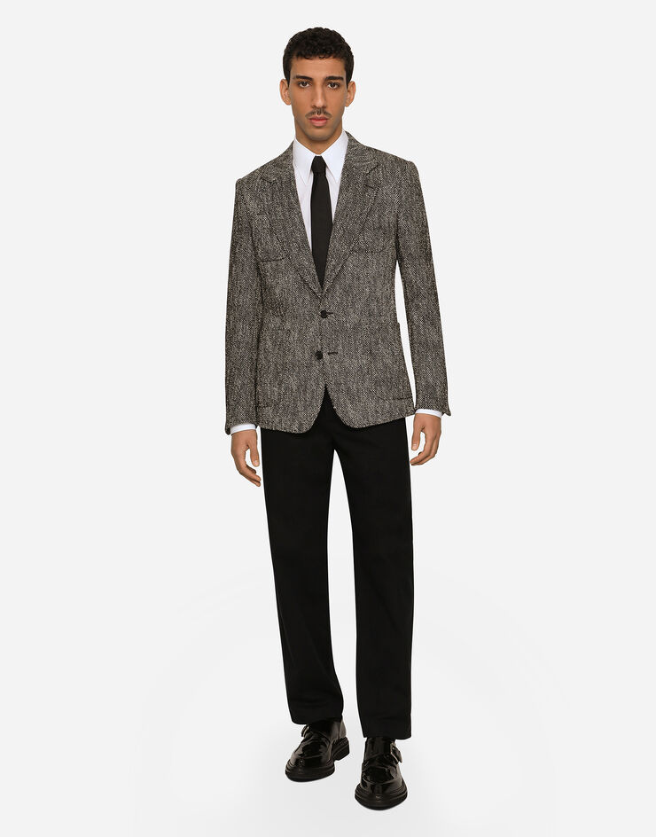 Dolce&Gabbana Single-breasted herringbone cotton and wool tweed jacket Multicolor G2SO5TFCMC8