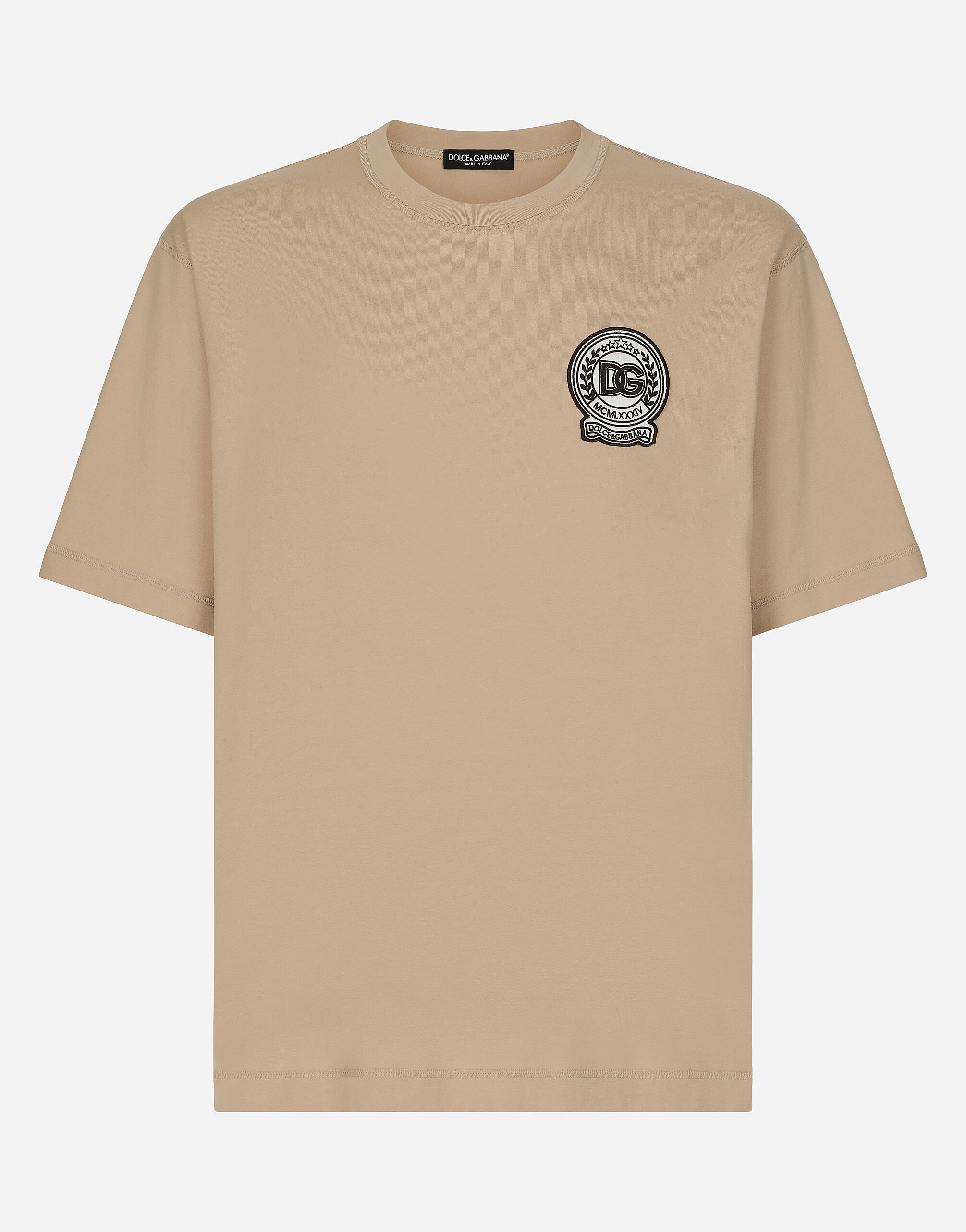 Camiseta de algodon con logotipo DG bordado en Beige de Hombre Dolce Gabbana