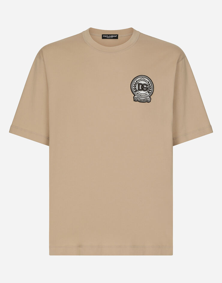 Dolce & Gabbana Cotton T-shirt with DG logo embroidery Beige G8PN9ZG7NYE