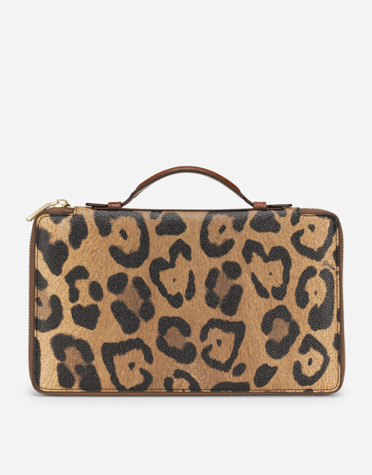 Dolce & Gabbana Leopard-print Crespo document holder with zipper and branded plate Multicolor BI1366AW384