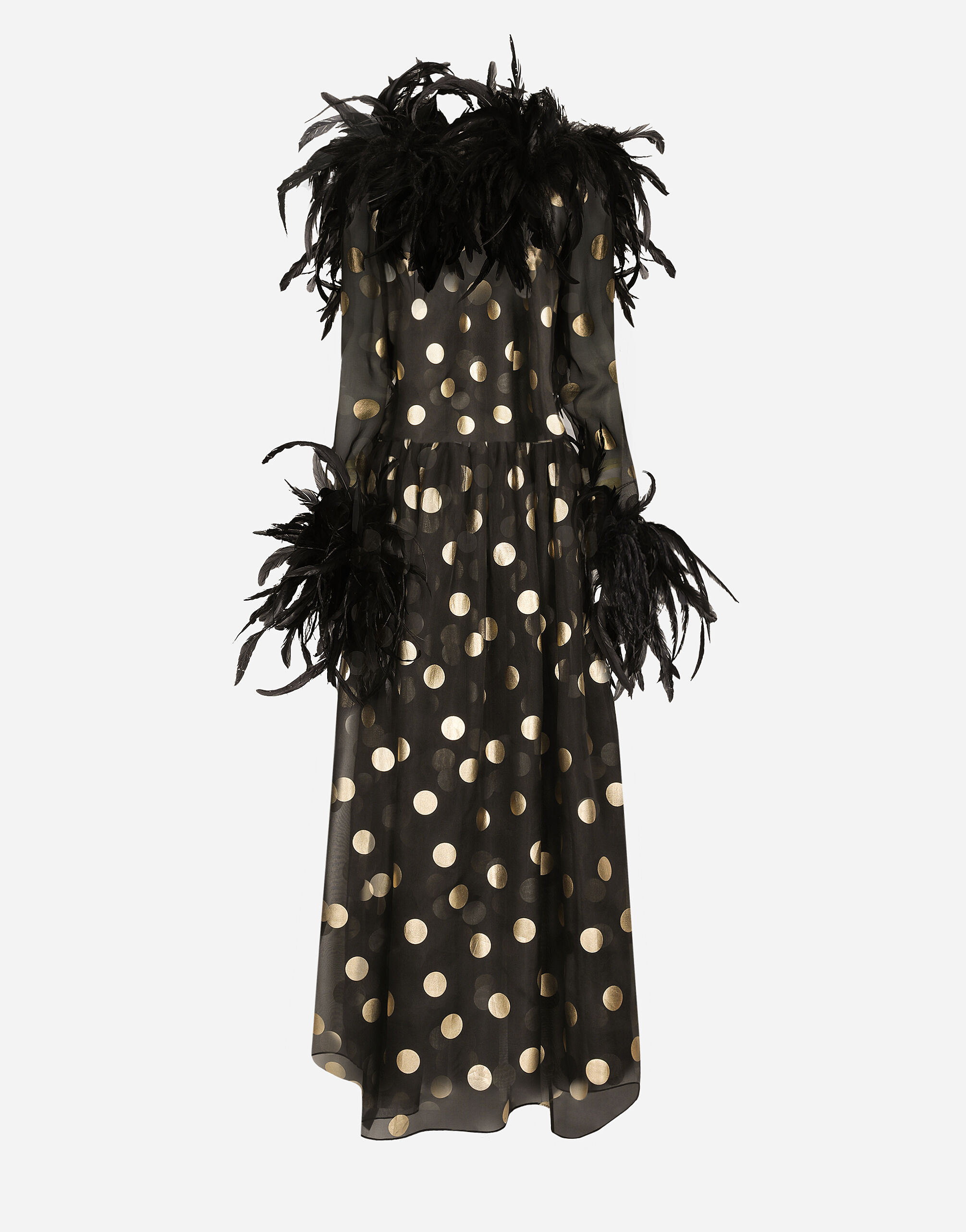Long polka dot silk organza dress with feathered details in Print for Women Dolce Gabbana