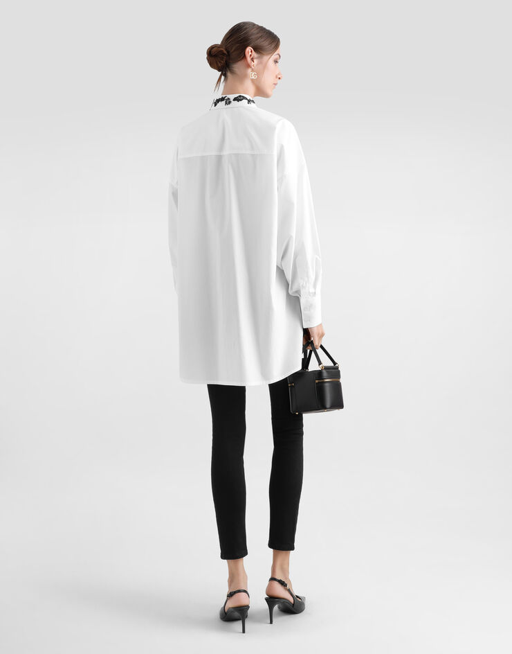 Dolce & Gabbana Camicia oversize in popeline di cotone con applicazioni in pizzo Bianco F5T39TGDB8O