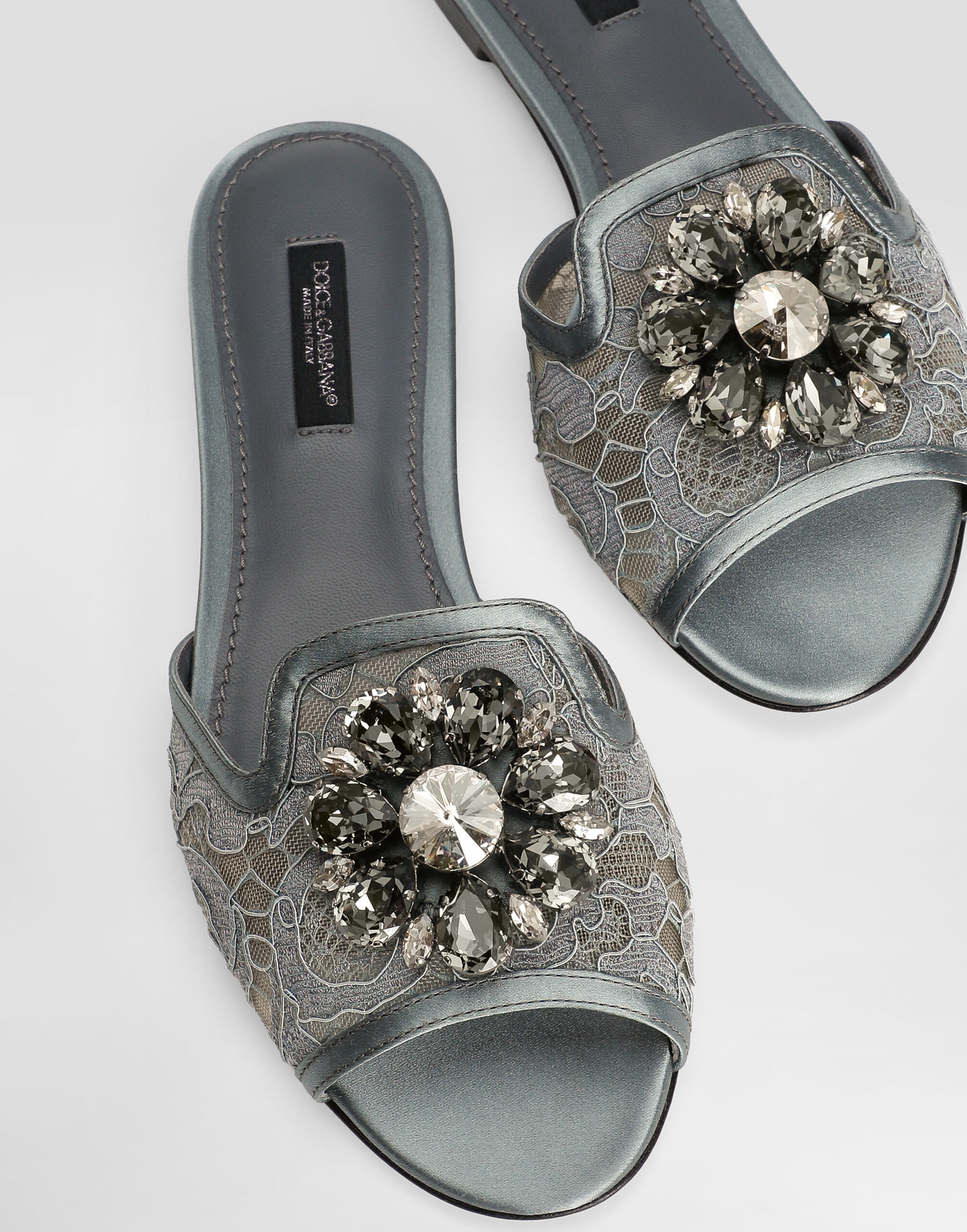 DOLCE&amp;GABBANA スワロ装飾 レース オペラシューズ *黒 スリッパ レース クリスタル - レディース | ドルチェ＆ガッバーナ