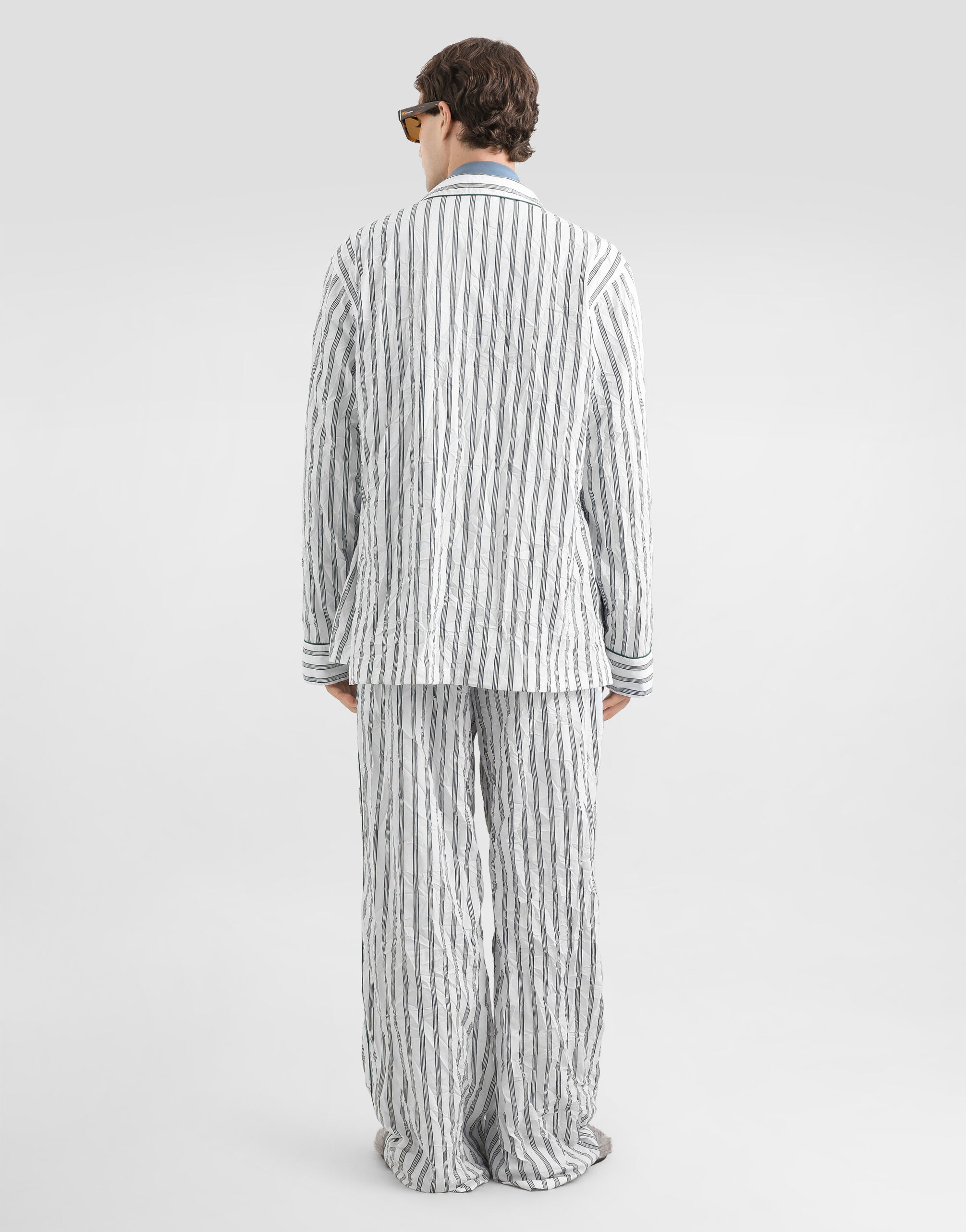 Crinkled striped poplin vanity trousers in Multicolor for Men