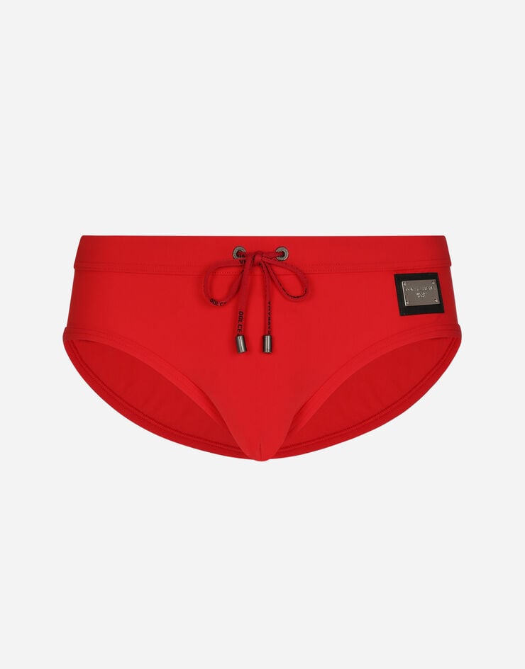 Dolce & Gabbana Slip de bain montant avec plaquette à logo Bordeaux M4A76JONO05