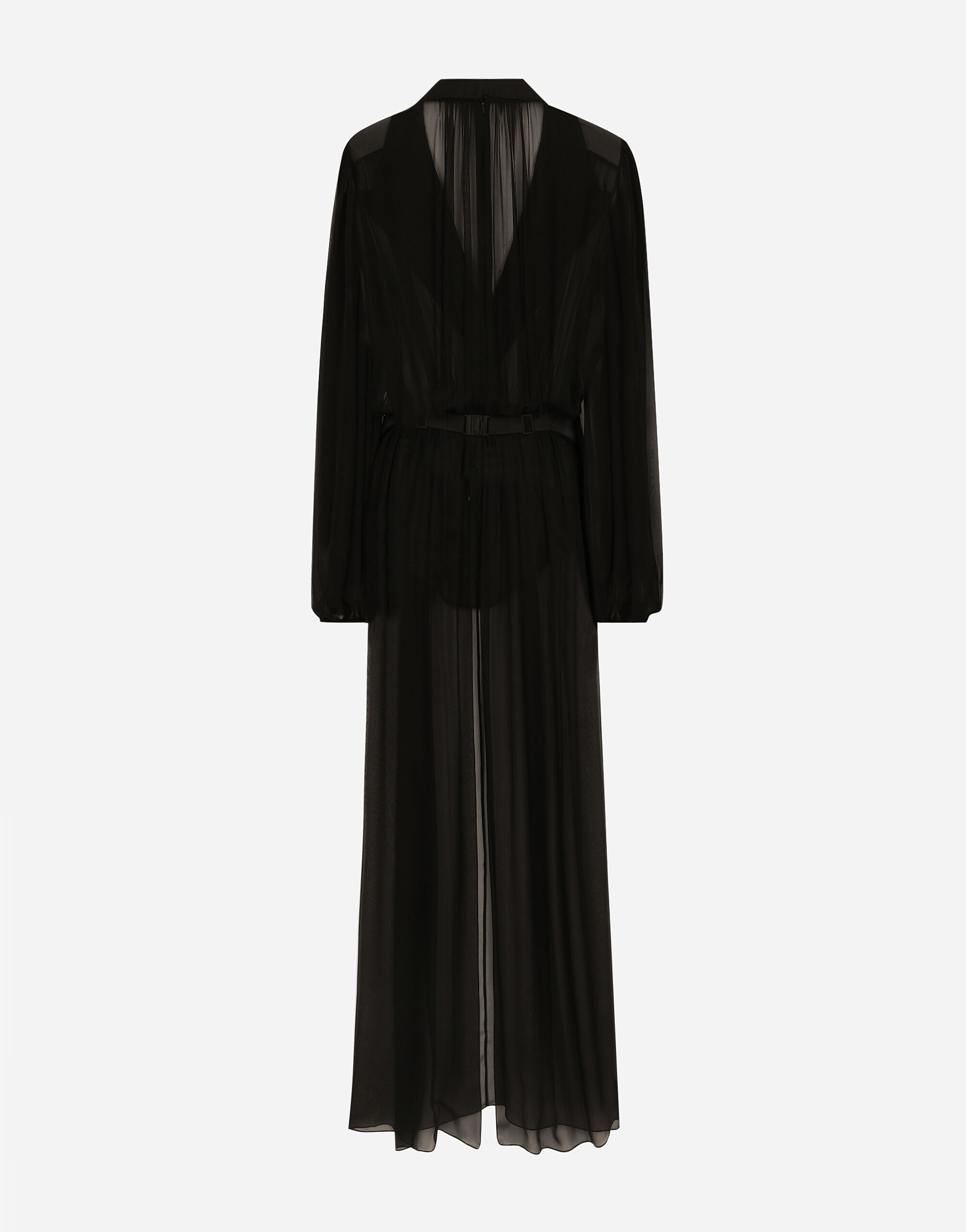 Long silk chiffon tuxedo dress in Black for Women Dolce Gabbana