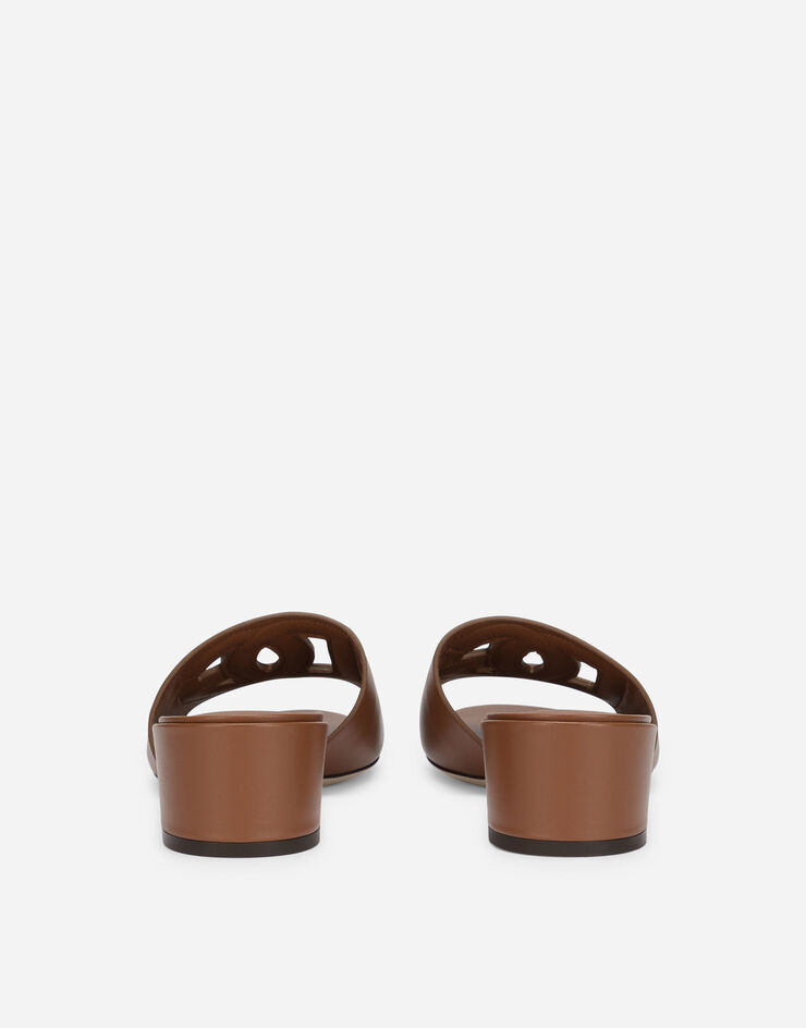 Dolce & Gabbana Calfskin sliders with DG logo Brown CR1139AY329