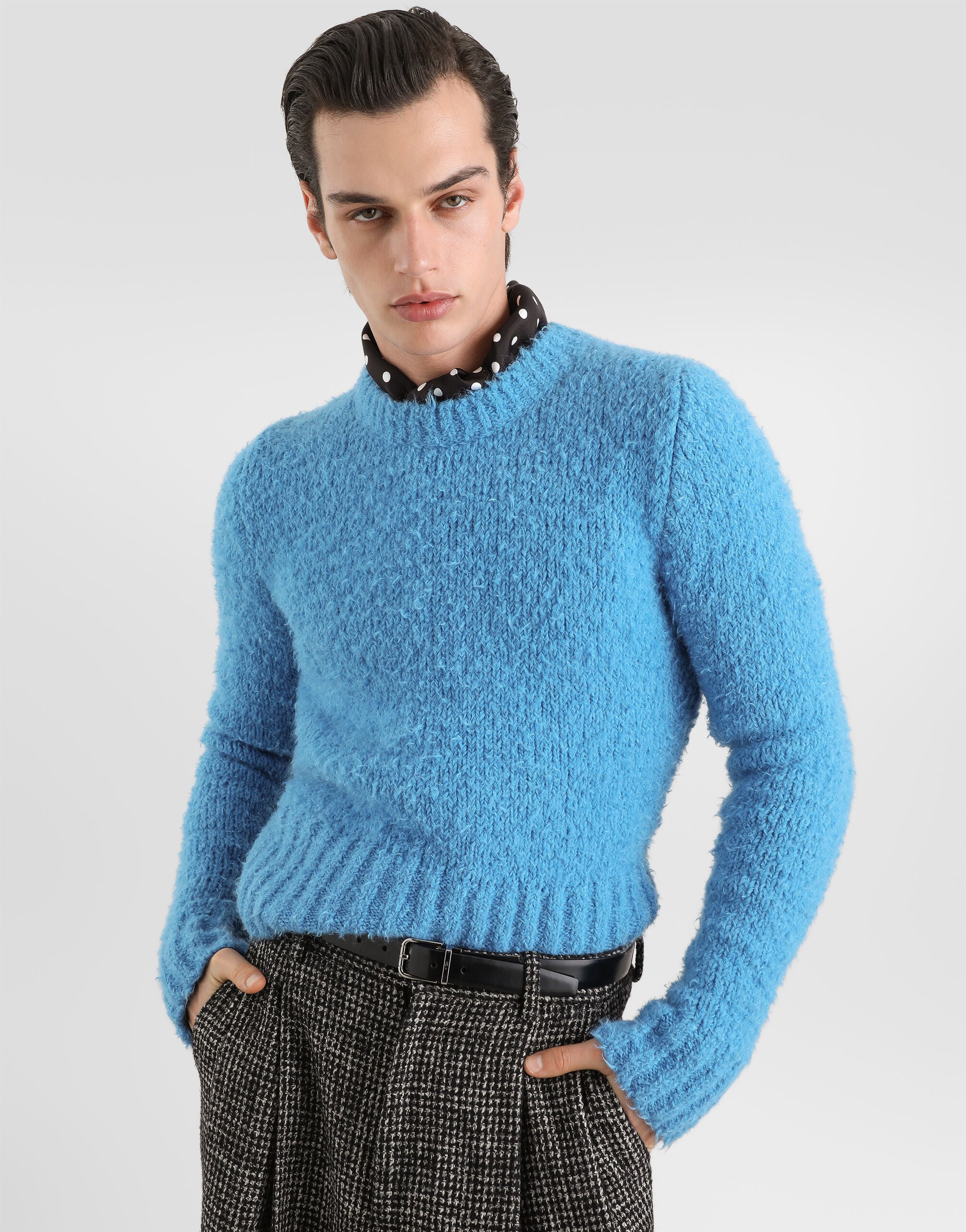 Bouclé-effect pullover in Azure for Men | Dolce&Gabbana® US