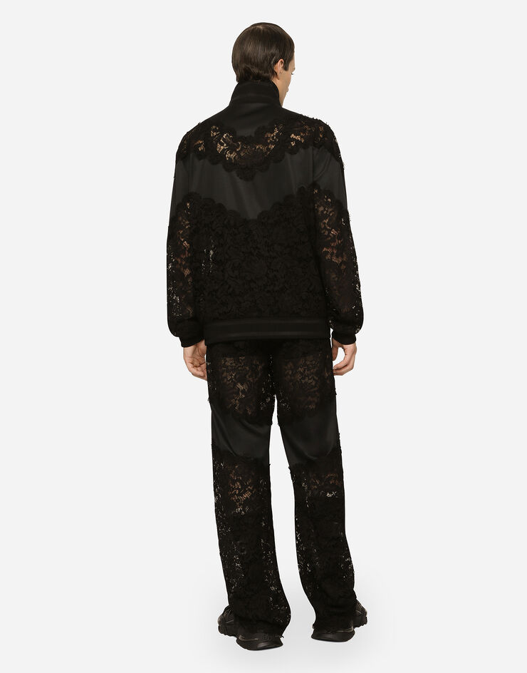 Dolce & Gabbana Sweat-shirt en dentelle cordonnet et jersey technique Noir G9ZQ0THLM3T