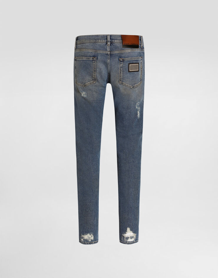 Dolce & Gabbana Jeans slim in cotone stretch con placca Multicolore GY07CDG8MV3
