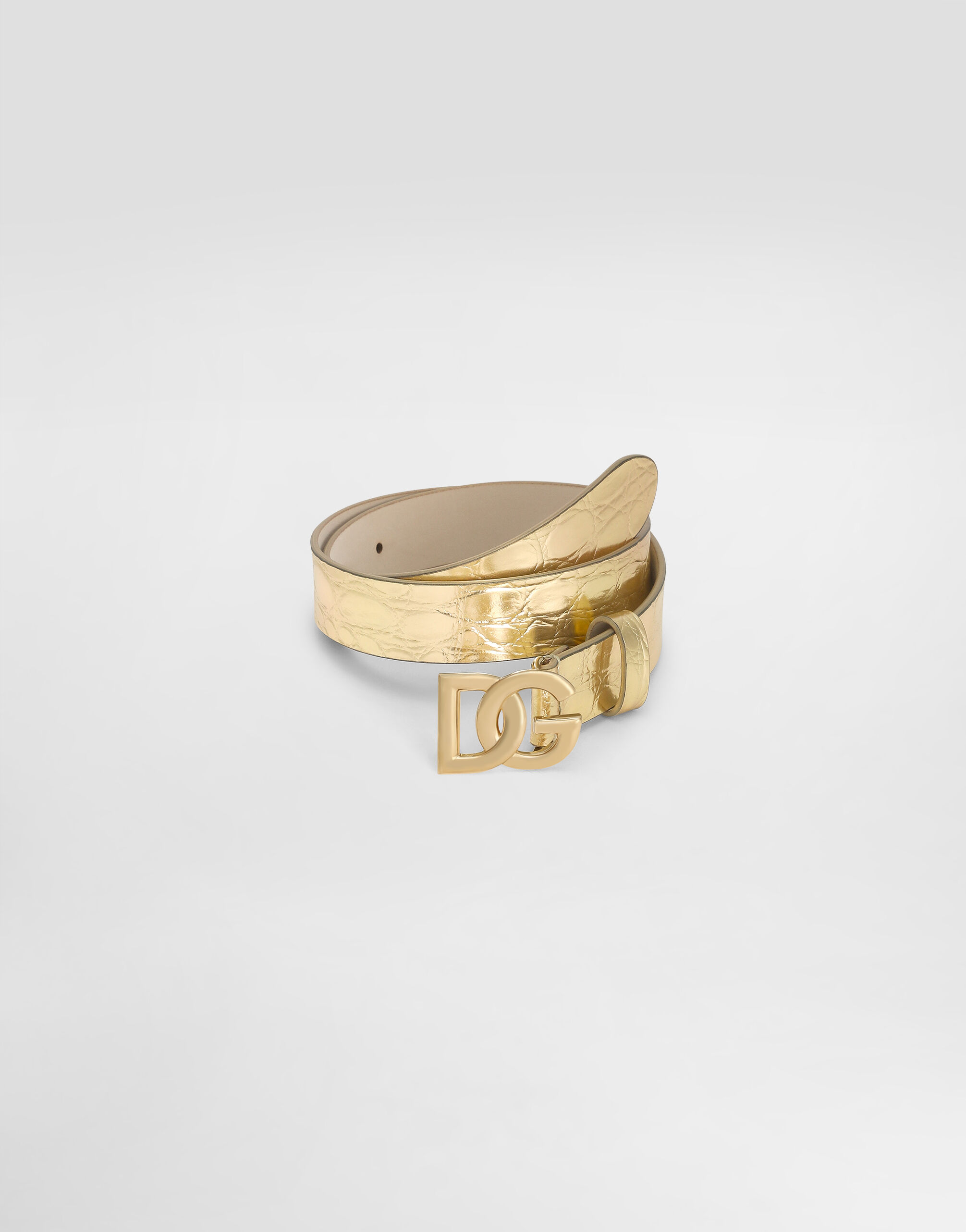 ゴールドのガールズ クロコダイルプリント カーフスキン ベルト