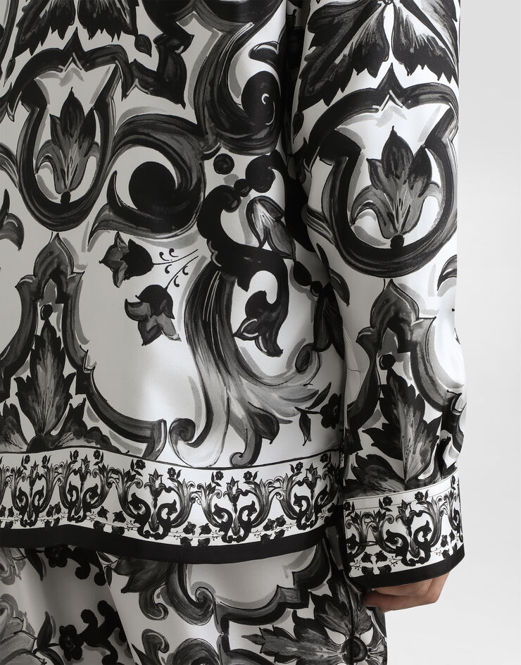 Dolce & Gabbana Camisa Vanity de sarga con estampado de mayólica Multicolor G5IF1THI1SV