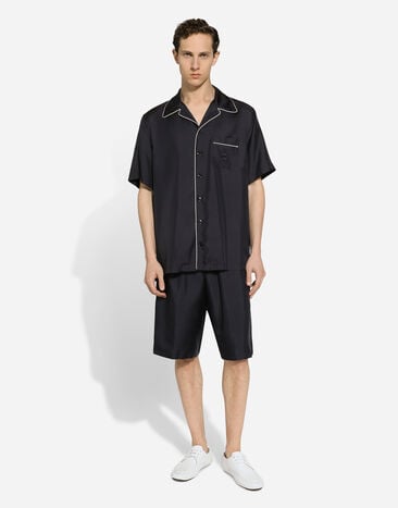 Dolce & Gabbana Silk twill shirt with DG embroidery Blue G5KS3ZFU1S4