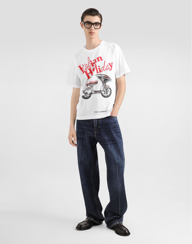 Dolce & Gabbana Camiseta de algodón con estampado Vespa Blanco G8PN9TG7O4S