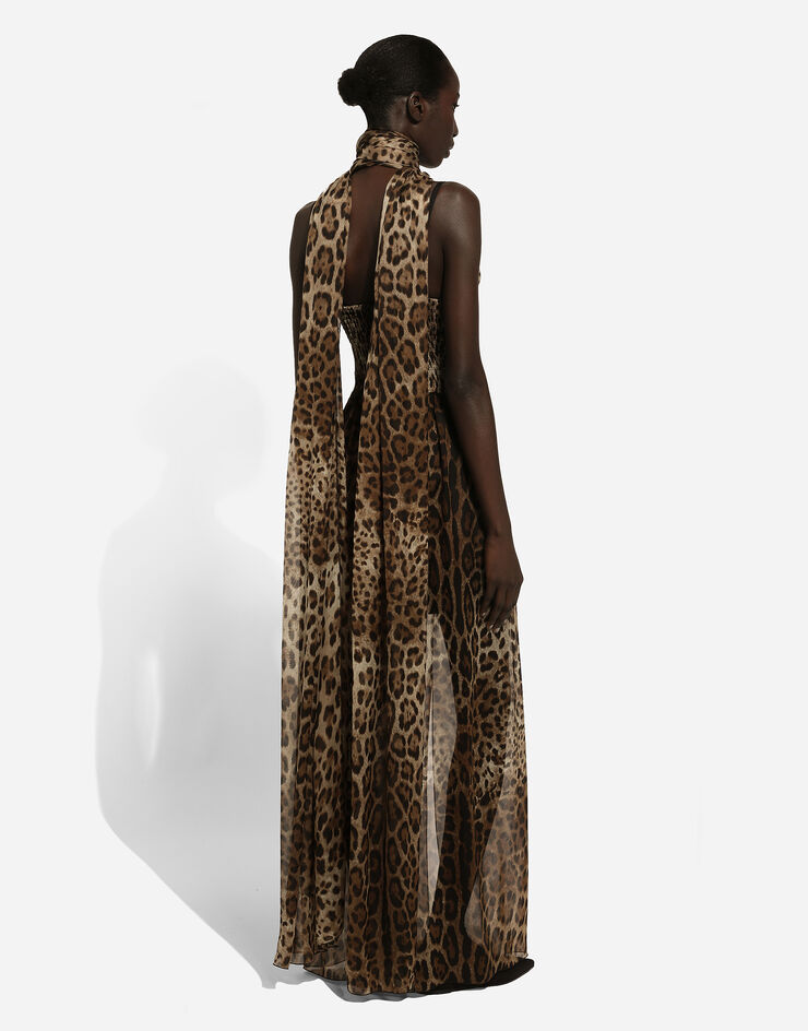 Dolce & Gabbana Vestido largo de chifón con estampado de leopardo Imprima F6JGUTFS1AR