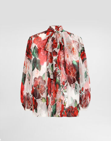 Dolce & Gabbana Chiffon pussy-bow blouse with rose print Print F5R62TIS1Y6