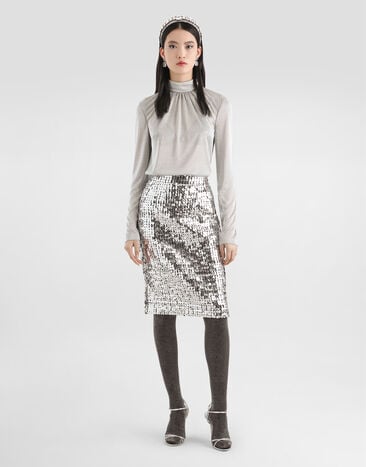 Dolce & Gabbana Jupe droite à paillettes Silver F4C1LTFLSL3