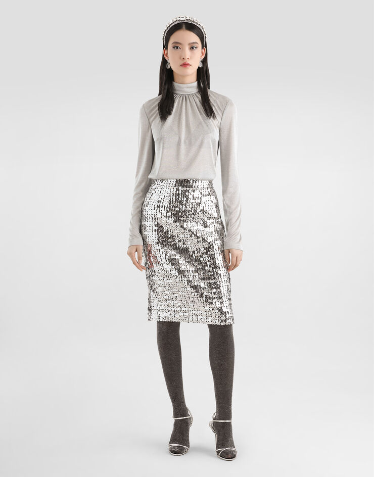 Dolce & Gabbana Straight skirt with sequins Silver F4C1LTFLSL3