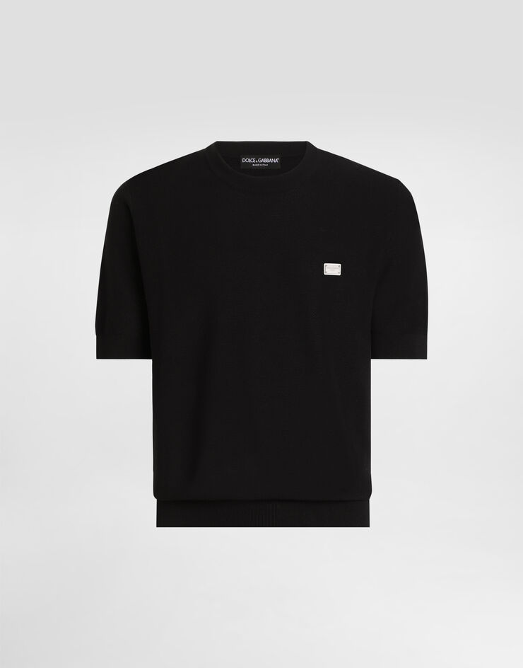 Dolce & Gabbana Pull ras de cou en coton avec plaquette Noir GXX03TJBCF5