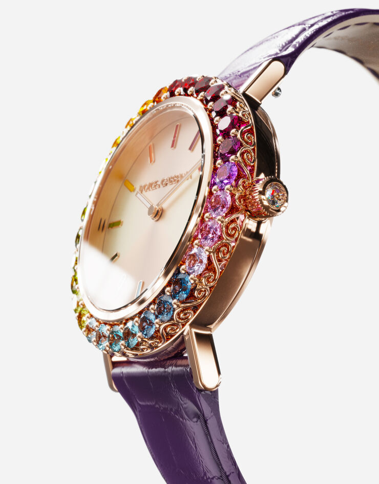 Dolce & Gabbana Iris watch in rose gold with multi-colored fine gems Purple WWLB2GXA1XA