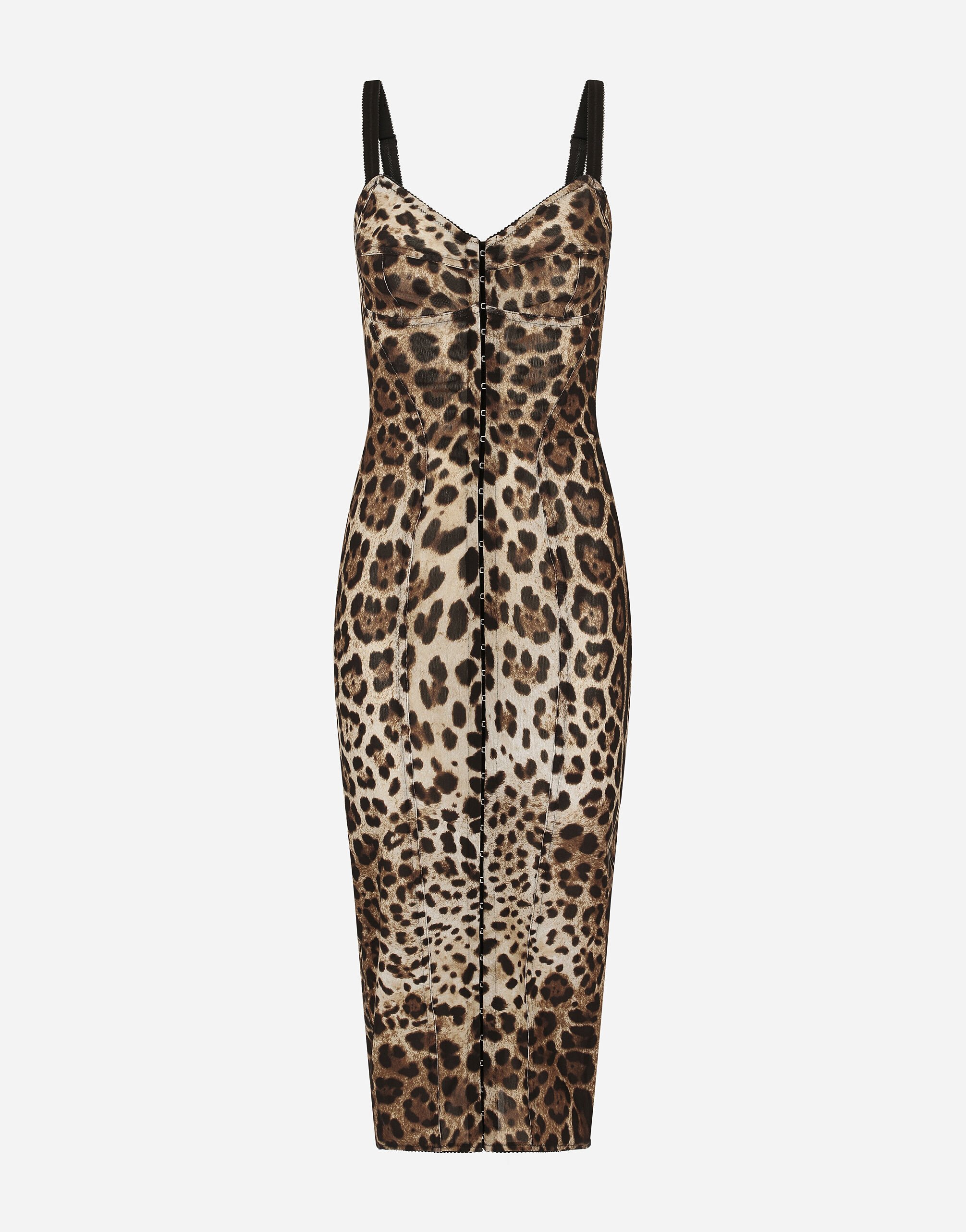Dolce & Gabbana فستان ماركيزيت بطول للربلة وطبعة جلد فهد أسود BB7475AF984
