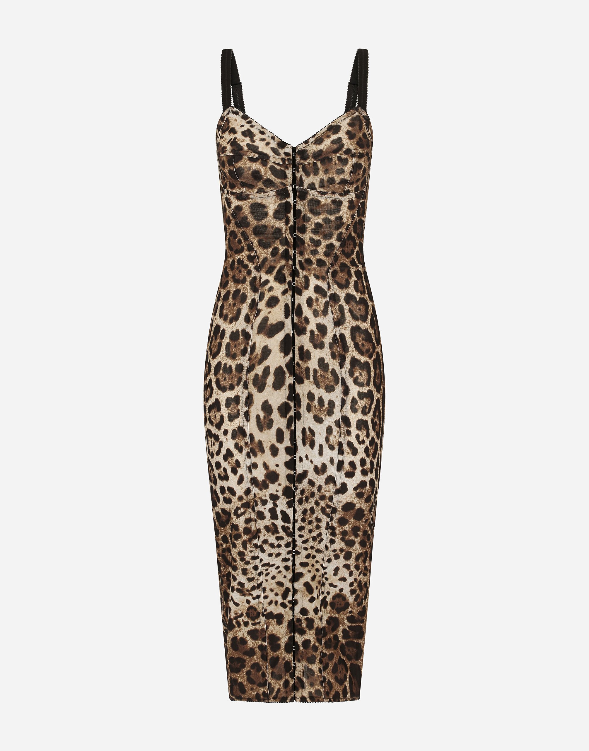 Dolce & Gabbana Marquisette calf-length dress with leopard print Animal Print F6BDXTFSADD