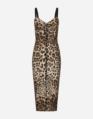 Dolce & Gabbana Marquisette calf-length dress with leopard print Animal Print F6R3OTFSSF7