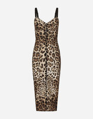 Dolce&Gabbana Marquisette calf-length dress with leopard print Animal Print F6CPUTFSRKI