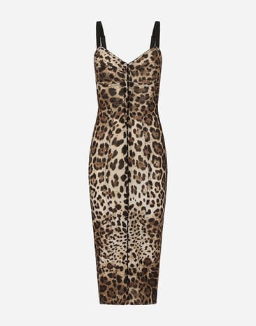 Dolce & Gabbana Longuette-Kleid aus Marquisette mit Leopardenprint Schwarz BB7475AF984