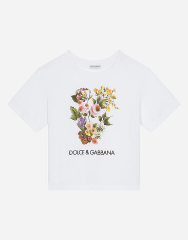 Dolce & Gabbana T-shirt in jersey stampa mix di fiori Bianco L5JTOBG7NZL