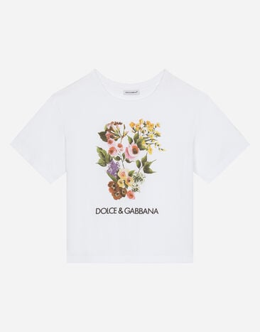 Dolce & Gabbana T-shirt en jersey à imprimé fleurs mélangées Bleu FTBXHDG902P