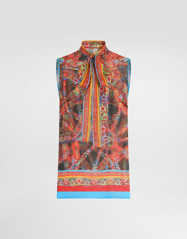 Dolce & Gabbana カレット プリント シルク シフォン トップ Dolce & Gabbana カレット プリント シルク シフォン トップ マルチカラー F7AO1TGDDTC