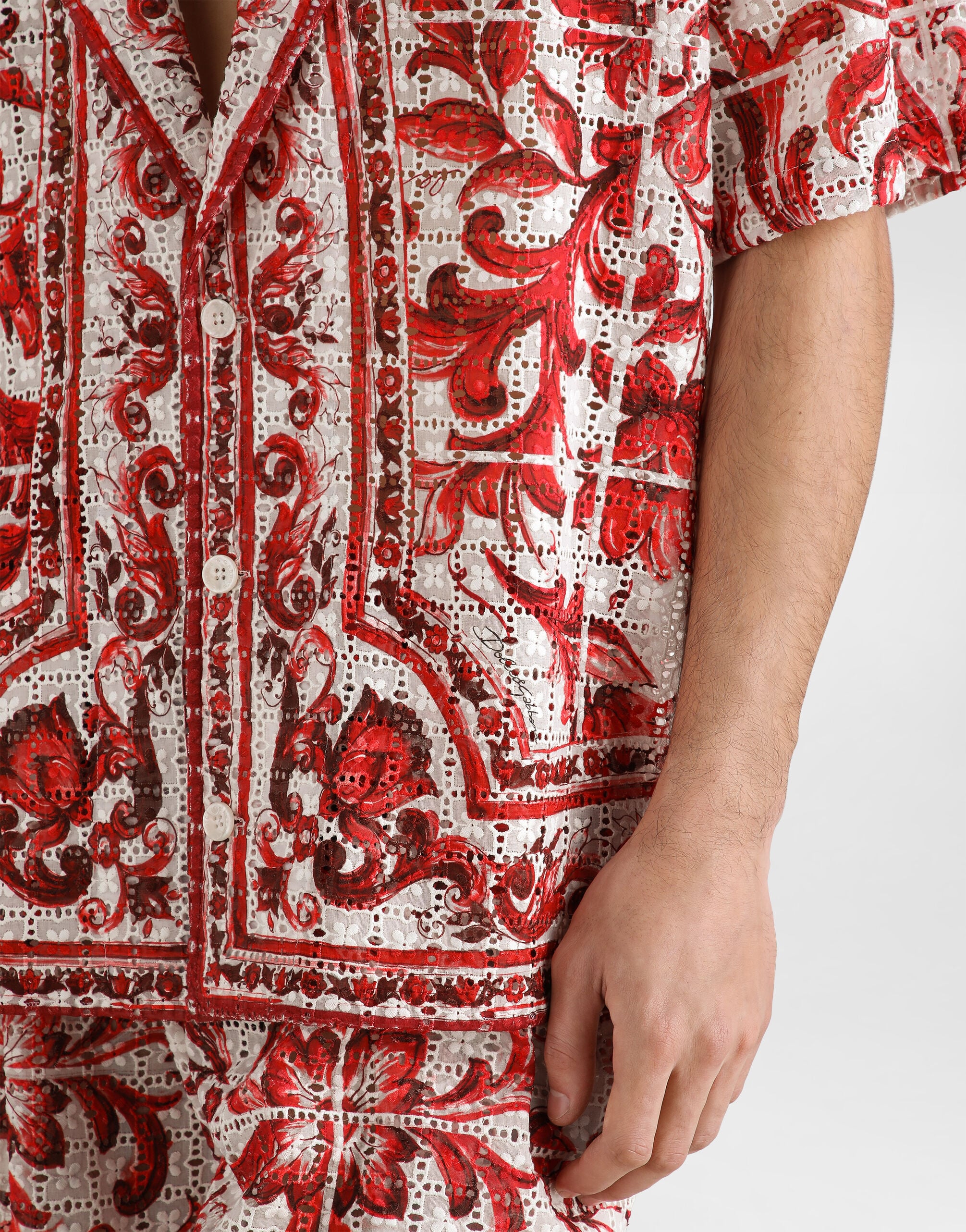 Vanity shirt in majolica-print broderie anglaise lace in