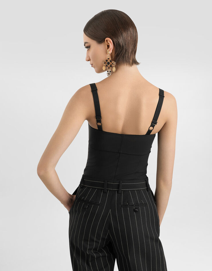 Dolce & Gabbana Lace and elasticated fabric bodysuit with deep neckline and conical cups Black F7AR0TGDC1O